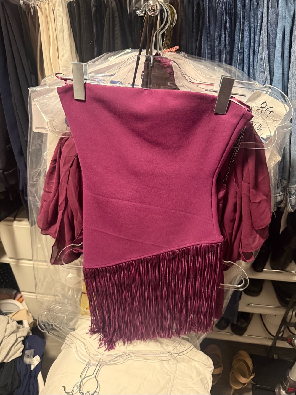 Zara Magenta Fringe Strapless Top